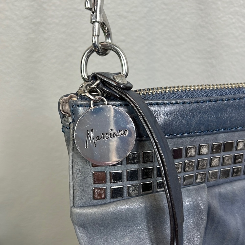 Marciano Leather Shoulder Bag Clutch Chunky Chain Studded Gray - Picture 5 of 15